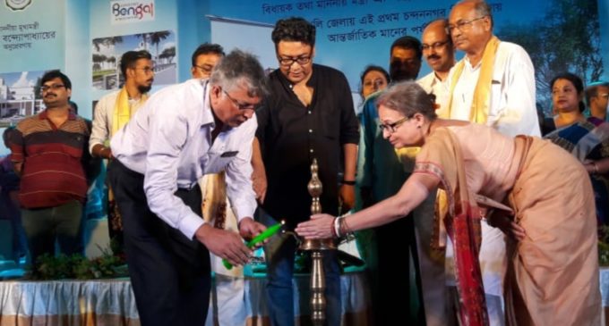 Minister of the department of tourism ,  information & cultures Mr Indranil Sen participating in laying stone ceremony of world label  tourism centre at KMDA park at Chandannagar